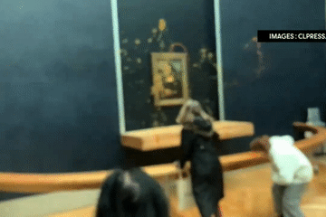 Video người biểu tình ném súp vào bức kiệt tác Mona Lisa