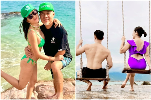 Cát Tường thân thiết trai trẻ, vợ kém 14 tuổi của Huy Tuấn bikini gợi cảm
