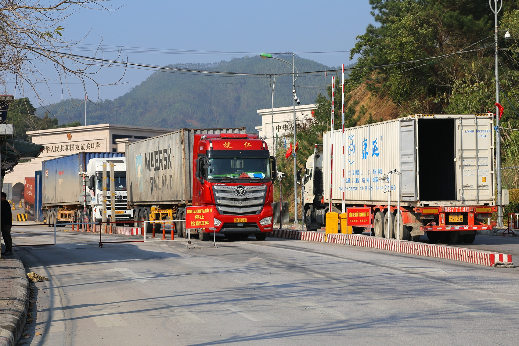 Xe container nằm hàng dài chờ xuất hàng sang Trung Quốc