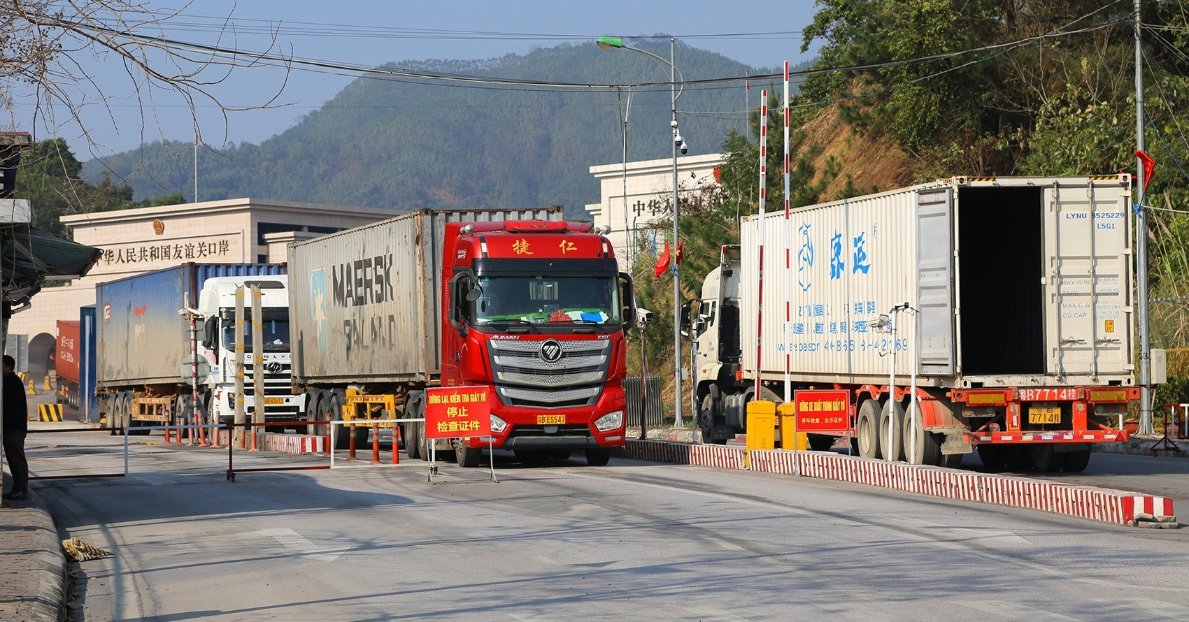 Xe container nằm hàng dài chờ xuất hàng sang Trung Quốc