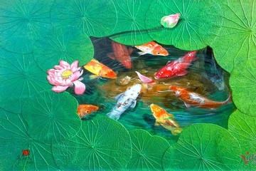 Calligraphy paintings on lotus leaves are popular for Tet