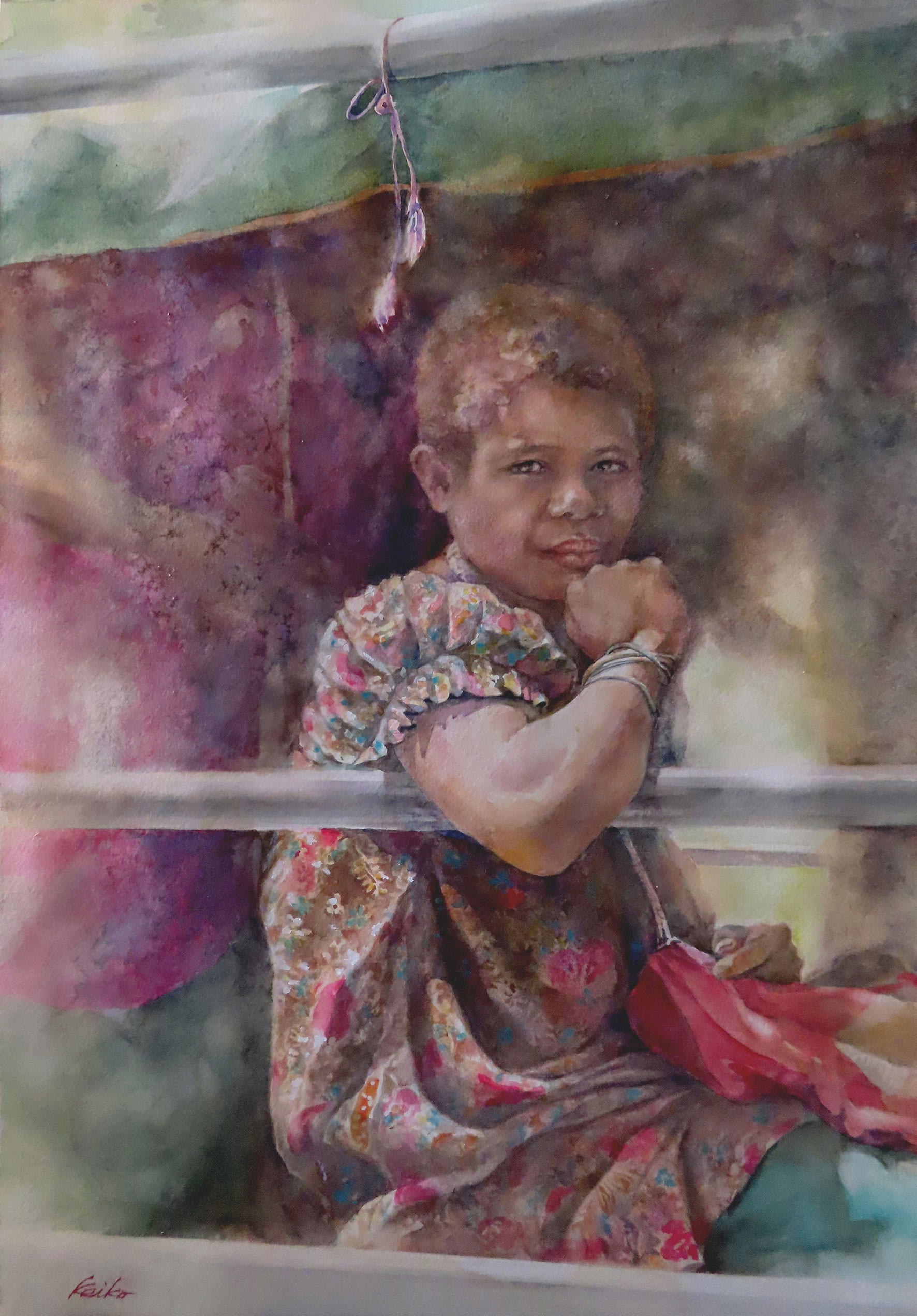 japan keiko hoshino waiting for returning to my village at the market 56x38 1300euro.jpg