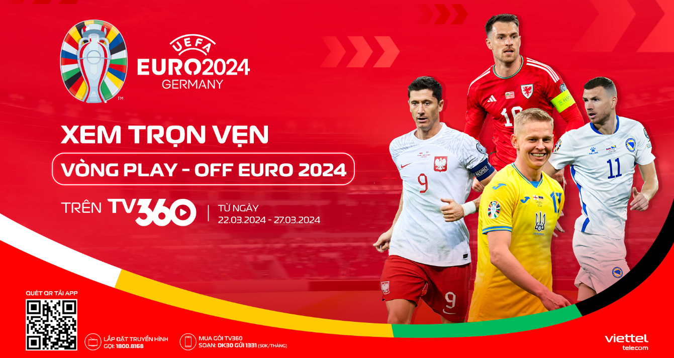 Xem trực tiếp vòng play-off UEFA Euro 2024 trên TV360