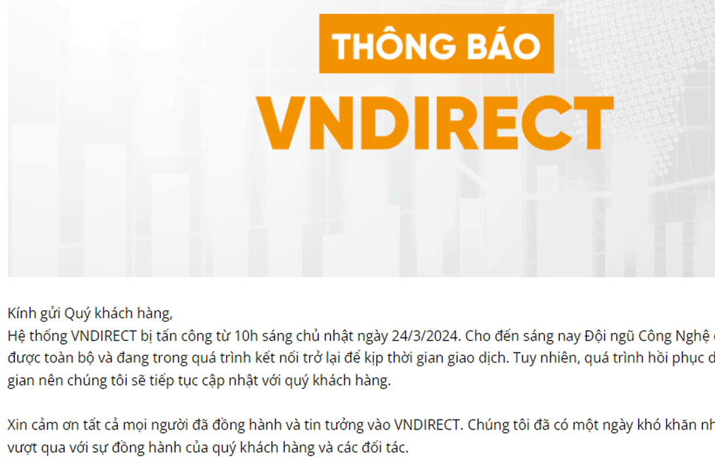 Chứng khoán VNDirect bị tấn công