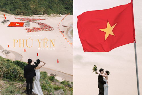 Cặp đôi vi vu Phú Yên, chụp ảnh cưới đúng khoảnh khắc Lễ Thượng cờ gây sốt MXH