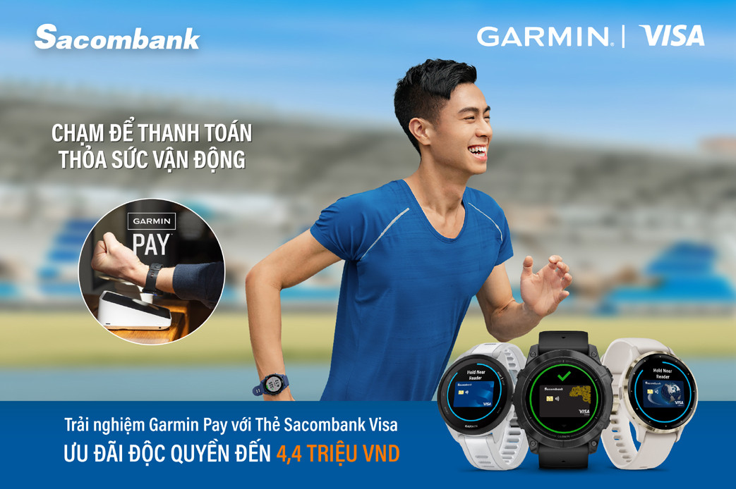 Chủ thẻ Sacombank Visa đã có thể thanh toán trên đồng hồ Garmin