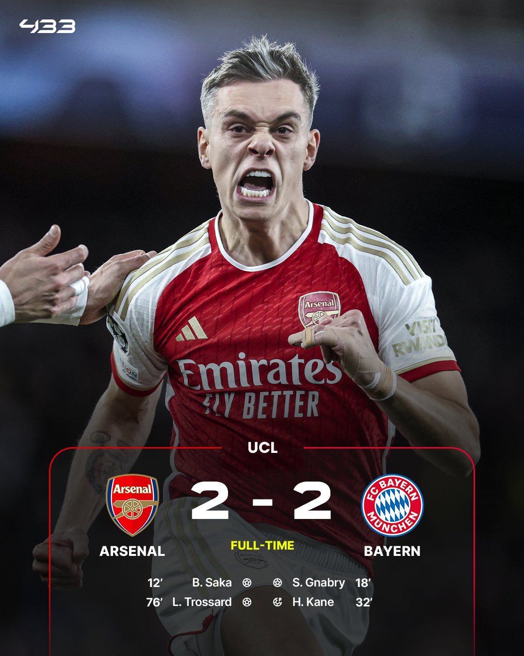 Trossard giúp Arsenal thoát thua Bayern Munich Arsenal Bayern.jpg