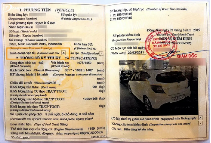 Trong sổ đăng kiểm ô tô sẽ ghi rõ xe có kinh doanh vận tải hay không. (Ảnh minh hoạ: danchoioto.vn).