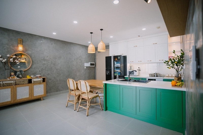 Cement-colored Japandi apartment, bringing meditation space into daily life