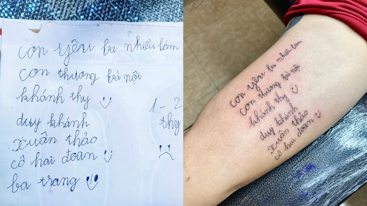 A touching story about a father tattooing his son's first handwriting on his hand - 1