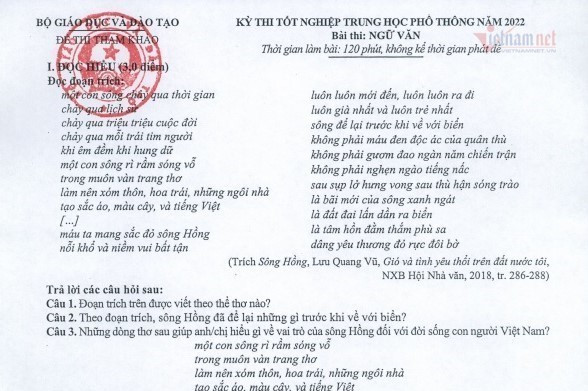 Đề tham khảo môn Ngữ văn thi tốt nghiệp THPT năm 2022