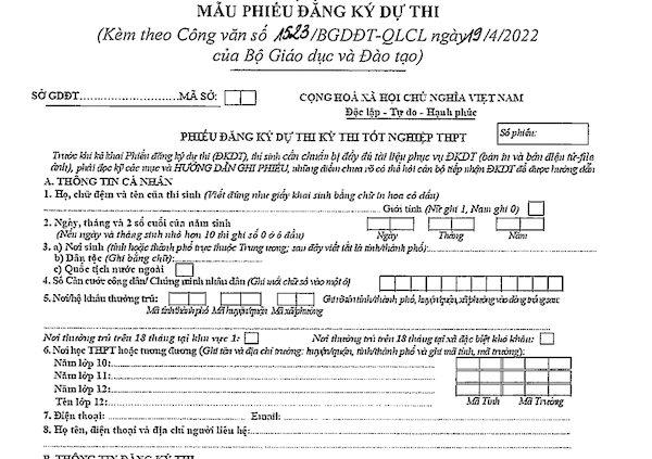 Hướng dẫn đăng ký dự thi tốt nghiệp THPT 2022