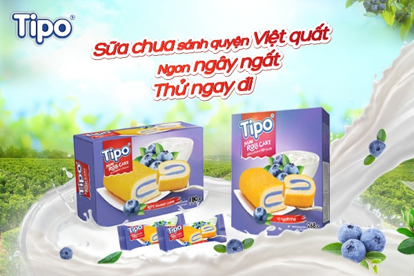 Hương vị mới lạ của Tipo bánh bông lan cuộn kem sữa chua việt quất