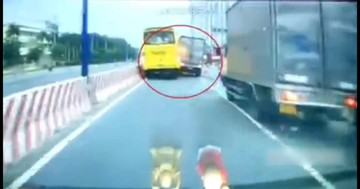 Tài xế xe tải chấp nhận tai nạn để tránh người đi xe máy ngã xuống đường