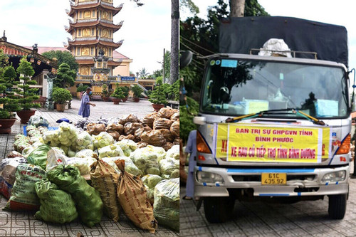 Tăng ni, Phật tử Bình Phước gửi 12 tấn nông sản hỗ trợ người dân Bình Dương