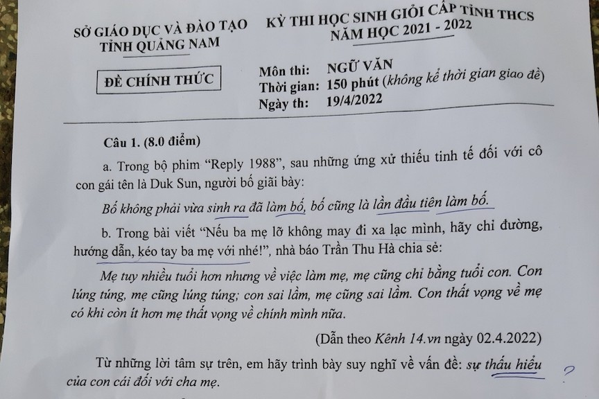 Đề thi học sinh giỏi Văn của Quảng Nam khiến cộng đồng mạng phát 'sốt'