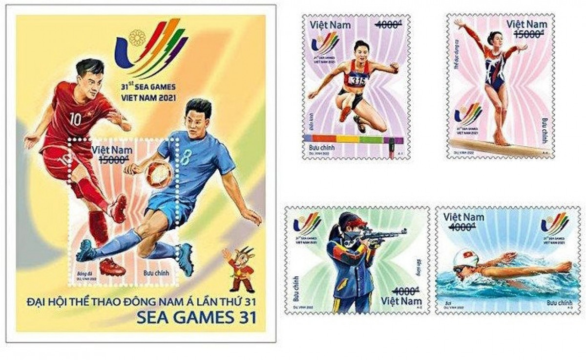 The stamps feature major sports such as athletics, shooting, swimming, gymnastics and football..