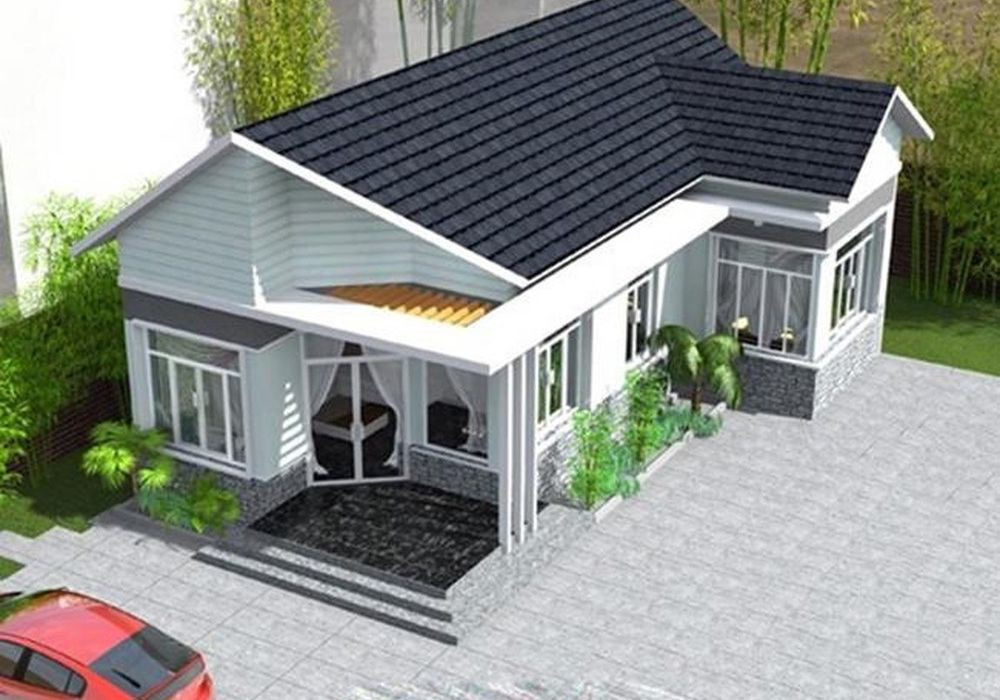 Thiết kế mẫu nhà cấp 4 chữ L 100m2 kích thước 14x9m 2 phòng ngủ đơn giản  BT509059 - Kiến trúc Angcovat