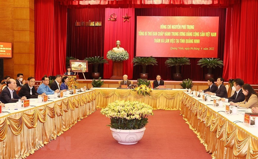 Tổng Bí thư Nguyễn Phú Trọng tại buổi làm việc với lãnh đạo chủ chốt tỉnh Quảng Ninh.