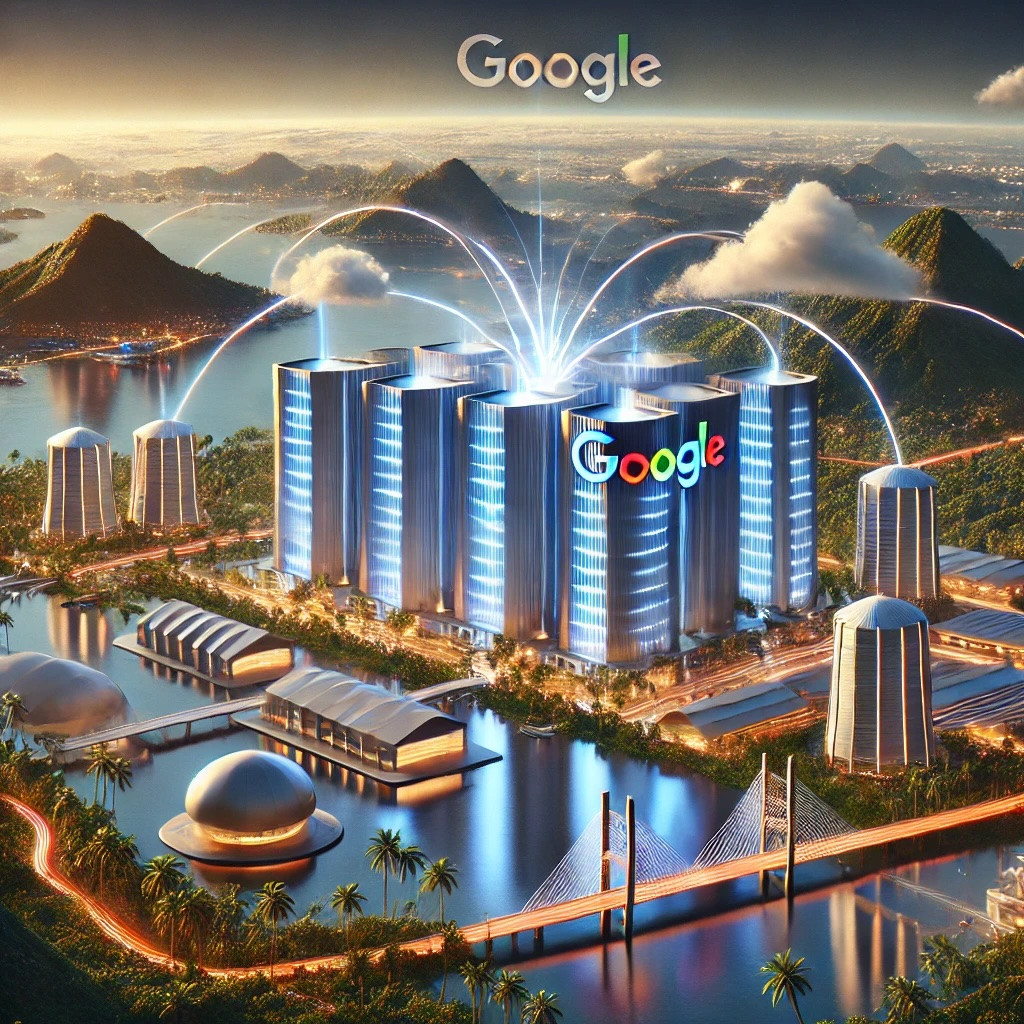 DALL·E 2024 10 01 10.52.00   An illustration of Google expanding data centers in the Southeast Asia region. Show a futuristic, modern Google data center with sleek architecture, s.jpeg