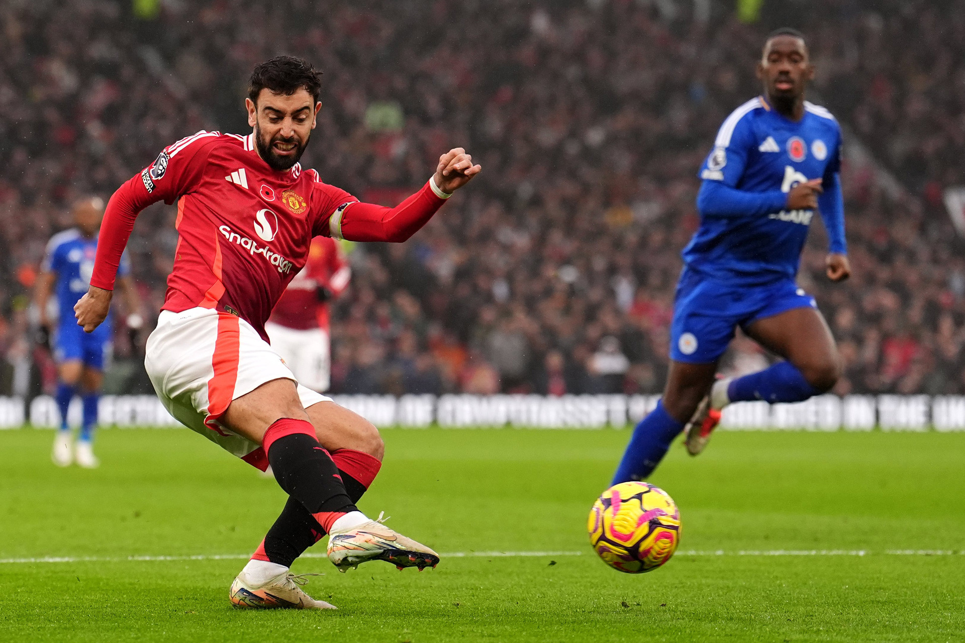 Bruno Fernandes MU Leicester 3 0. PA