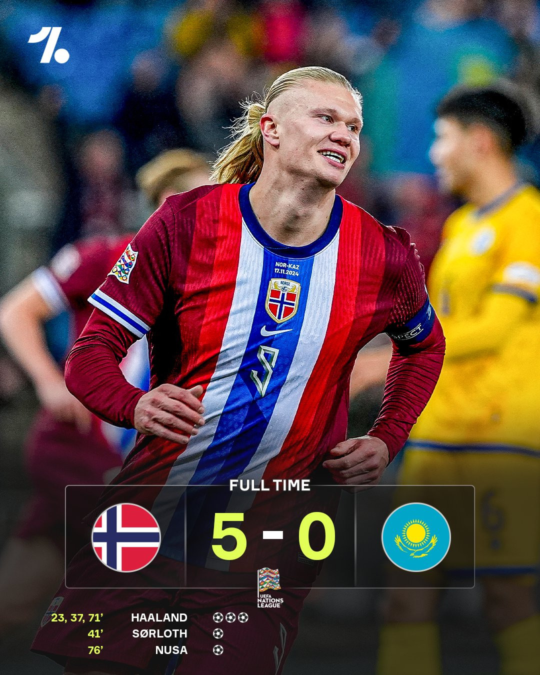 Haaland lập hat-trick, Na Uy thắng tưng bừng Na Uy Haaland