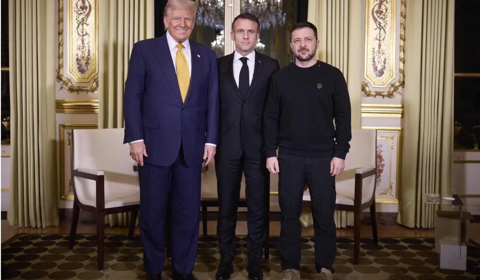 Tổng thống Ukraine gặp người đồng nhiệm Pháp, Tổng thống đắc cử Mỹ hôm 7/12. Ảnh: Zelensky/X
