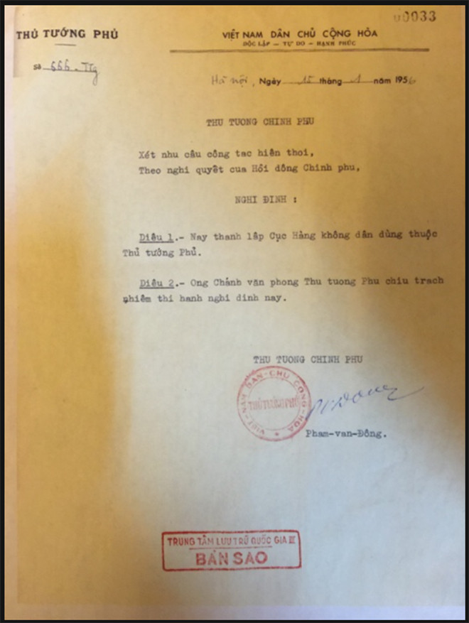 Hình 2. Quyết định thành lập Cục Hàng không dân dụng Việt Nam năm 1956.jpg