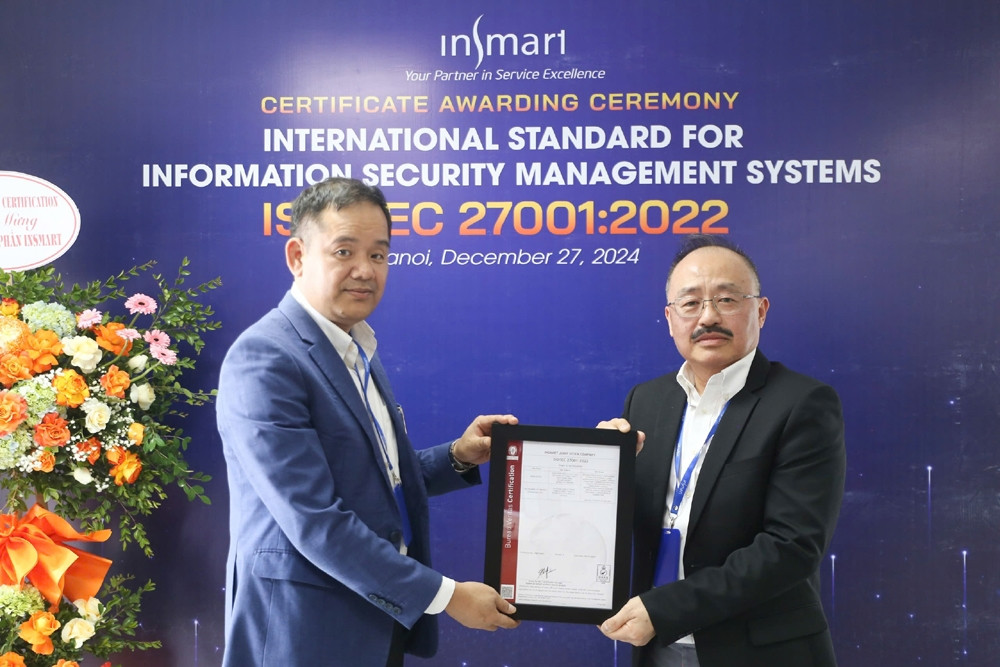 Insmart nhận chứng chỉ ISO/IEC 27001:2022 về hệ thống quản lý an toàn thông tin