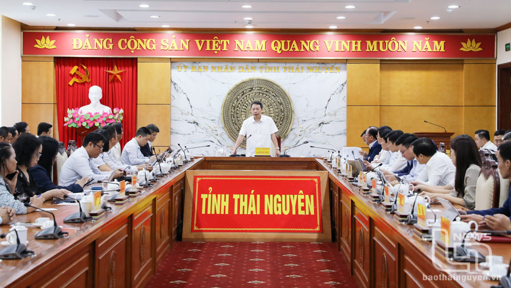 Đồng chí Chủ tịch UBND tỉnh Nguyễn Huy Dũng chủ trì cuộc họp.