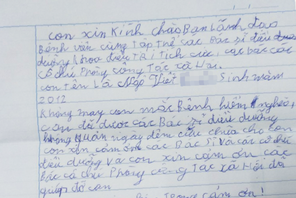 Lá thư tay của cậu bé 12 tuổi trở về từ 'cửa tử' gửi bác sĩ
