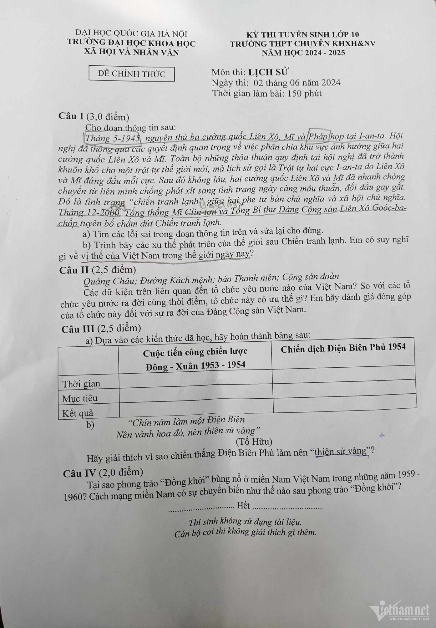 Trường Chuyên Khoa học xã hội & Nhân văn: Thi độc quyền bằng môn chuyên, không thi Toán, Ngữ văn, Ngoại ngữ