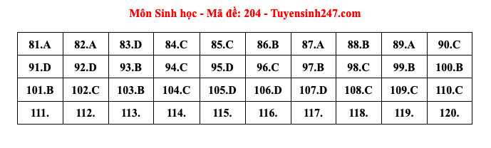 Đề thi và đáp án tham khảo môn Sinh học tốt nghiệp THPT 2024