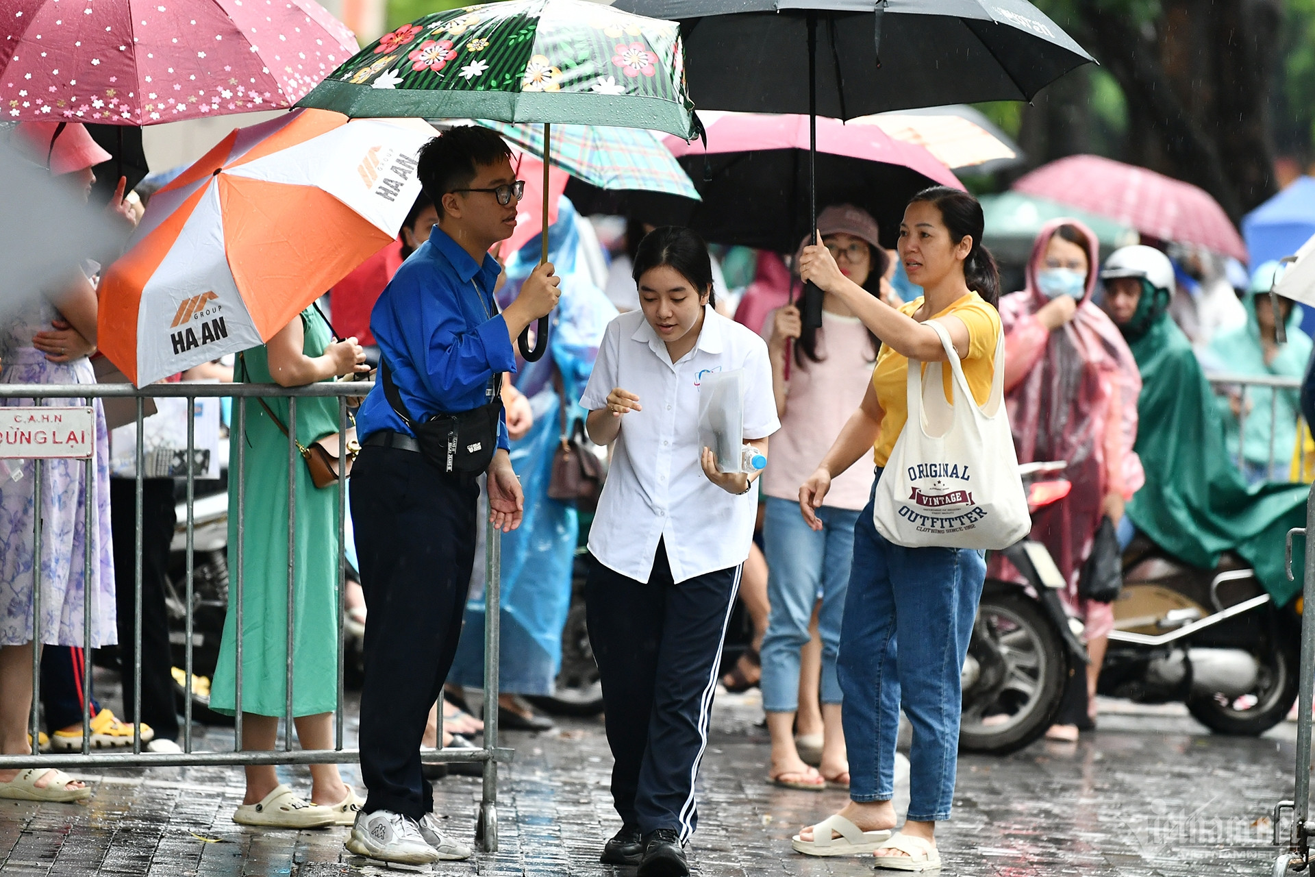 Mưa phùn ngày thi, cha mẹ xôn xao ngóng chờ con ngoài cổng trường