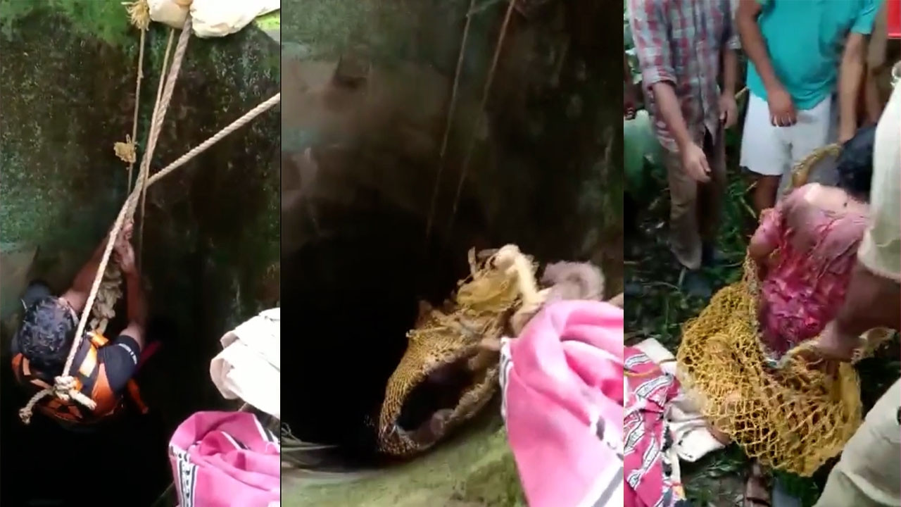 Đu dây, thả lưới giải cứu người phụ nữ ngã xuống giếng sâu hơn 15m