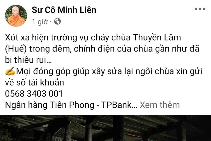 Chùa Thuyền Lâm không kêu gọi quyên góp qua mạng xã hội