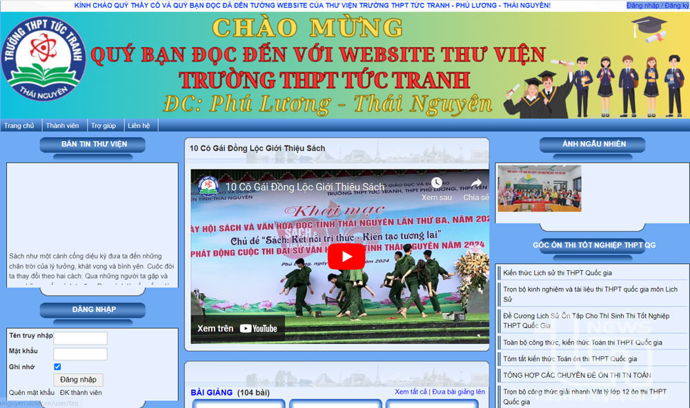 Giao diện thư viện số của Trường THPT Tức Tranh.