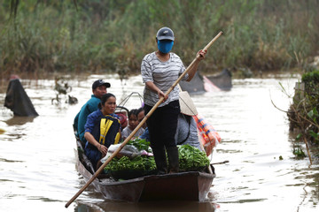 Bãi giữa sông Hồng ngập sâu nhiều ngày, người dân phải chèo thuyền đi lại