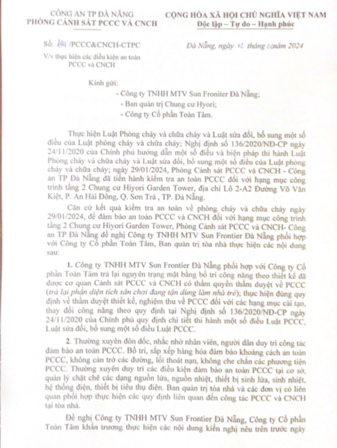 4_Công văn của Cảnh sát PCCC yêu cầu chủ đầu tư trả lại nguyên trạng mặt bằng bố trí công năng theo thiết kế.png