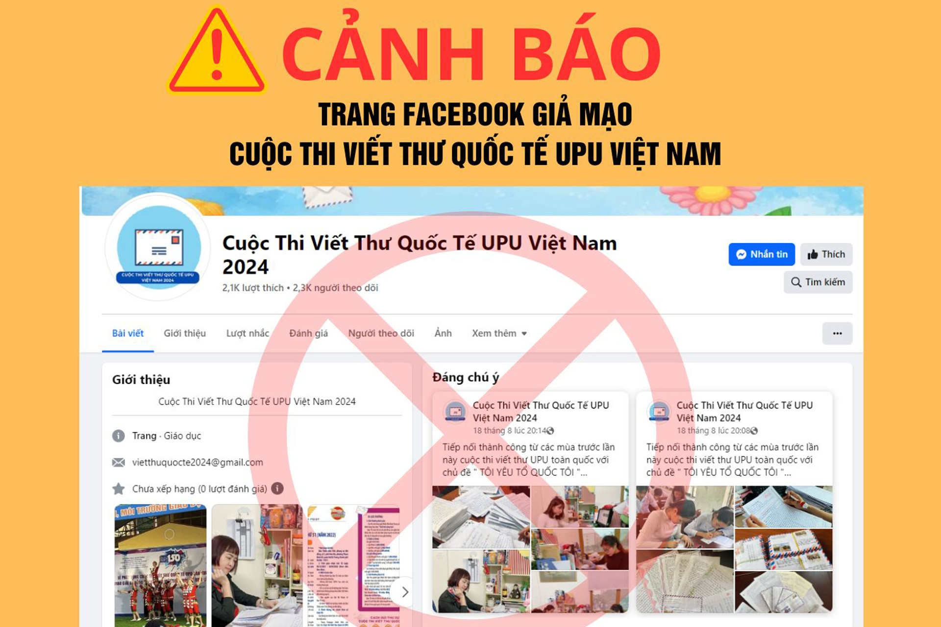 Xuất hiện fanpage mạo danh cuộc thi viết thư UPU để lừa phụ huynh, học sinh