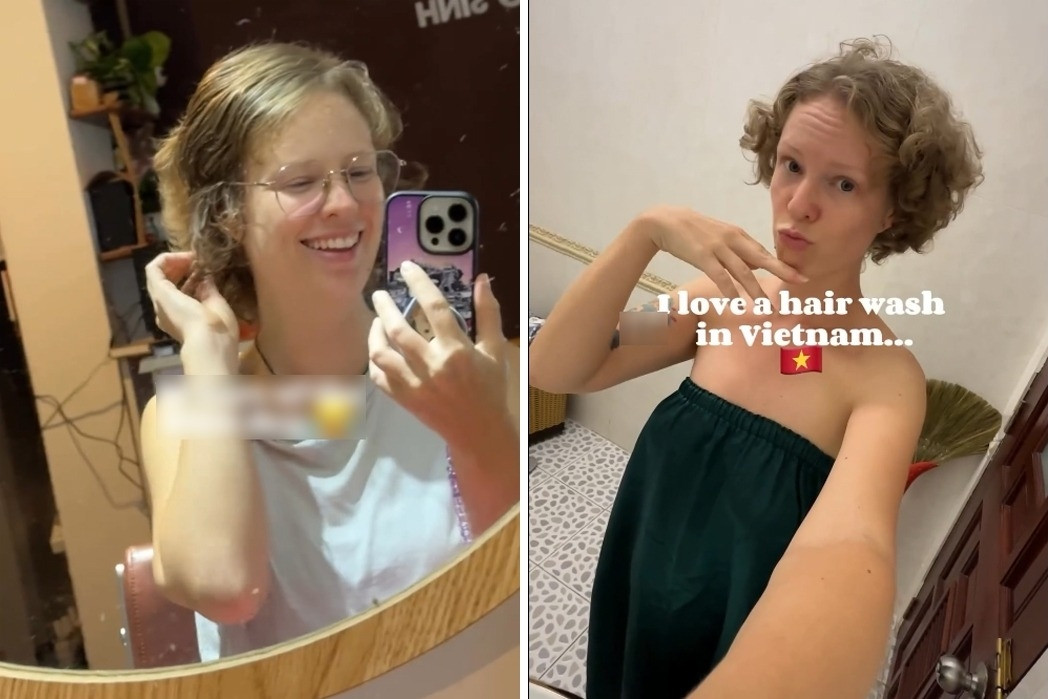 Khách Mỹ tới Việt Nam thích mê dịch vụ gội đầu bình dân, nằm trên yên xe máy