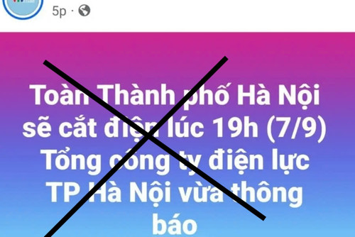 Thông tin cắt điện toàn Hà Nội vào tối nay vì bão Yagi là tin giả