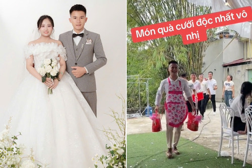 Cưới bất chấp siêu bão, chú rể Nam Định được hội bạn thân tặng quà bất ngờ