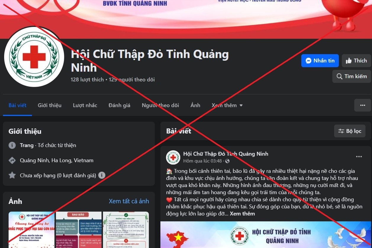 Mạo danh fanpage Hội Chữ thập đỏ Quảng Ninh lừa đảo nhận tiền ủng hộ