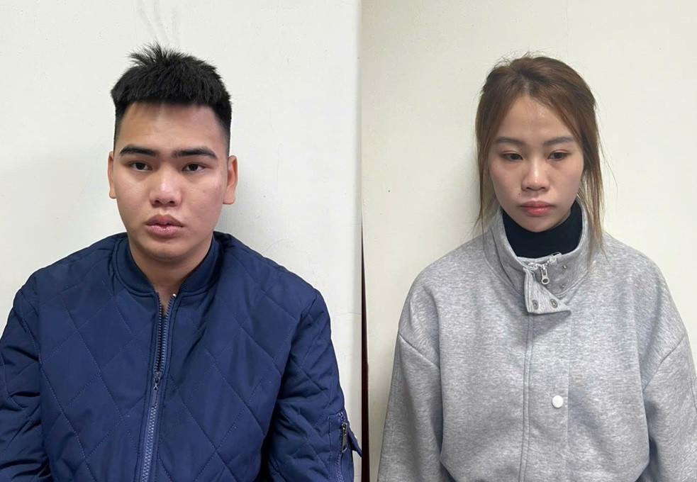 Đối tượng Đỗ Mạnh Quang và Nguyễn Thị Hiền tại Cơ quan Công an.jpeg