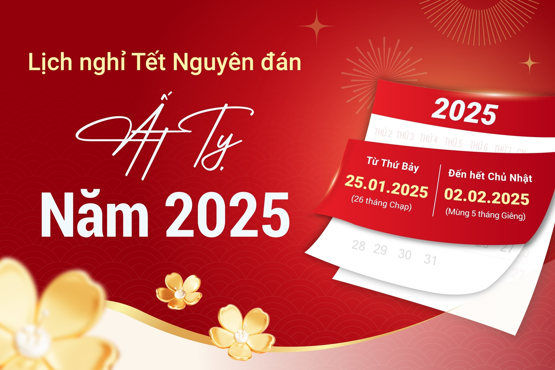 Lịch nghỉ Tết Nguyên đán 2025 từ ngày nào?