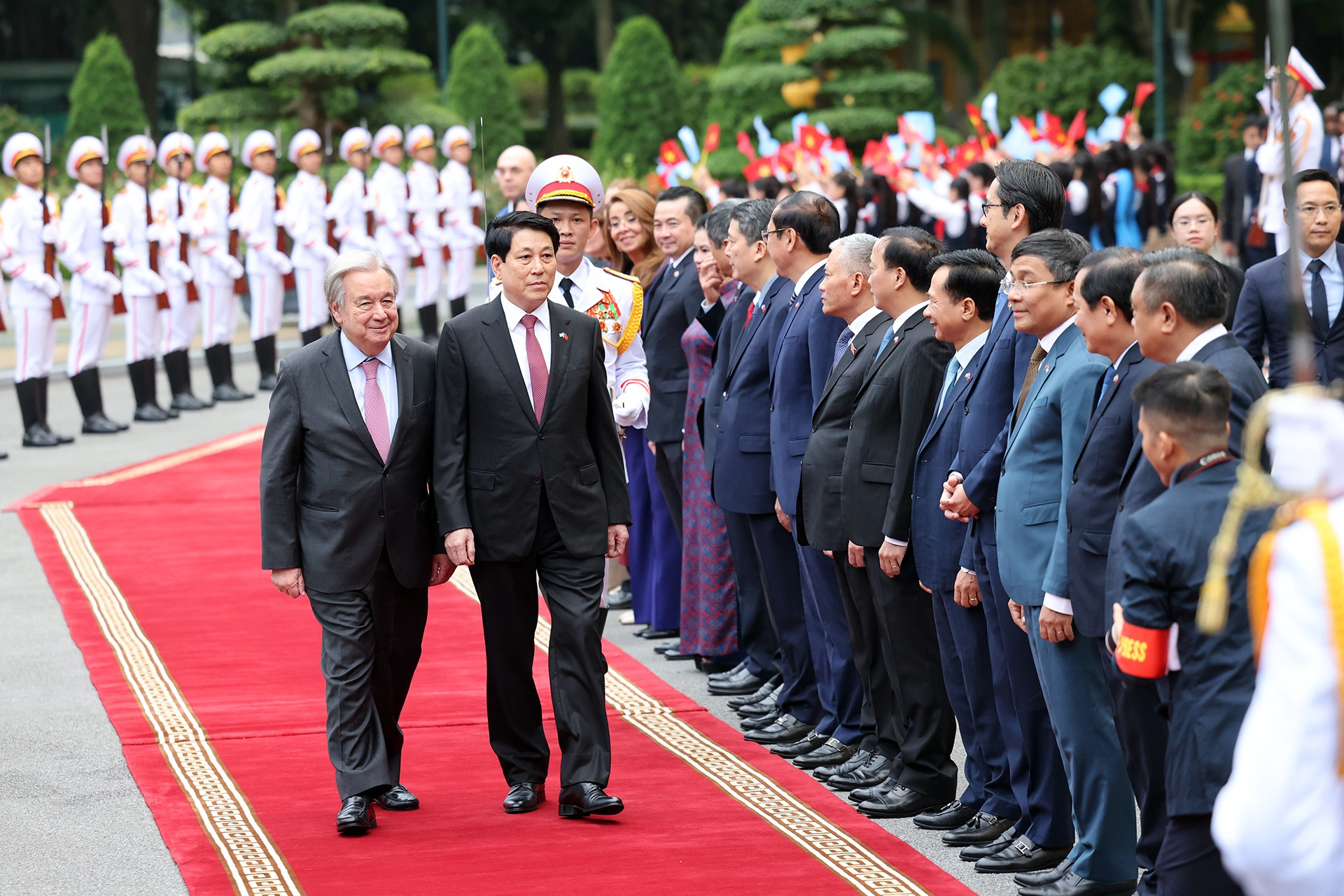 Chủ tịch nước Lương Cường chủ trì đón Tổng Thư ký Liên Hợp Quốc tại Phủ Chủ tịch