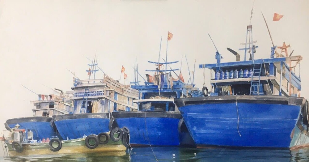 Cảnh biển thanh bình trong tranh của họa sĩ đất Cảng