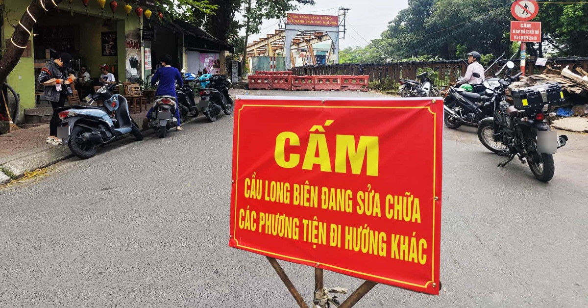 Cấm làn đường dành cho xe thô sơ trên cầu Long Biên trong 65 ngày