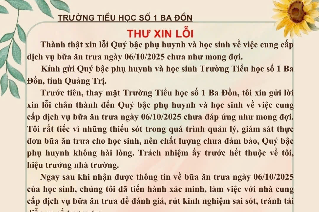 Hiệu trưởng xin lỗi vì bữa ăn 25.000 đồng chỉ có trứng luộc và vài lát chả